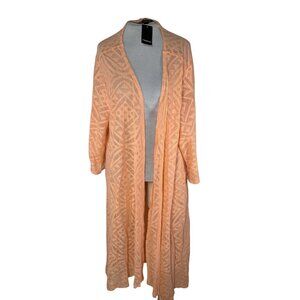Torrid Peach Geo Hilo Mesh Kimono 3/4 Size Lightweight Longline Cardigan